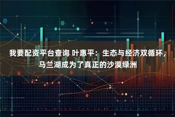 我要配资平台查询 叶惠平：生态与经济双循环，马兰湖成为了真正的沙漠绿洲